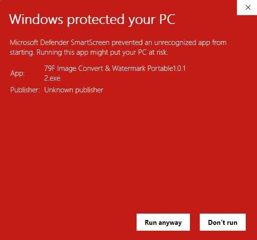 Ví dụ cảnh báo Windows protected your PC với nút Run anyway